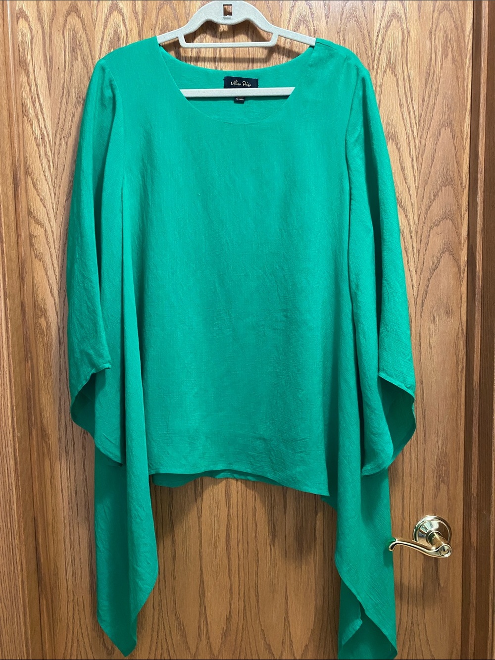 Melissa Paige Green Draped Tunic Top L